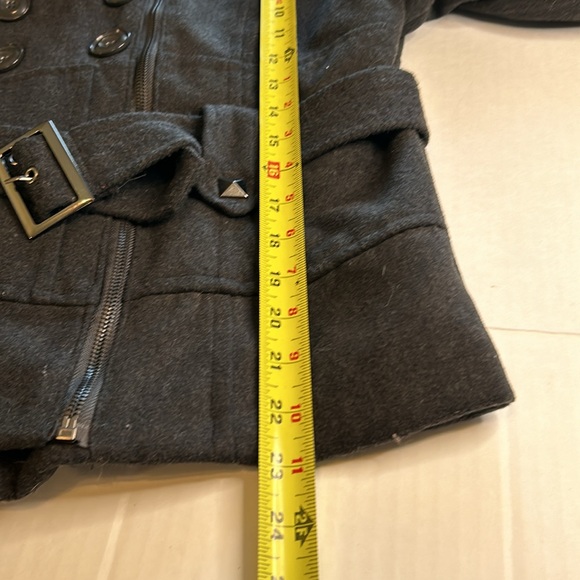 Outer Edge Black Wool Blend Peacoat Zip Closure Waist Buckle Studs. Size XL - Picture 13 of 14